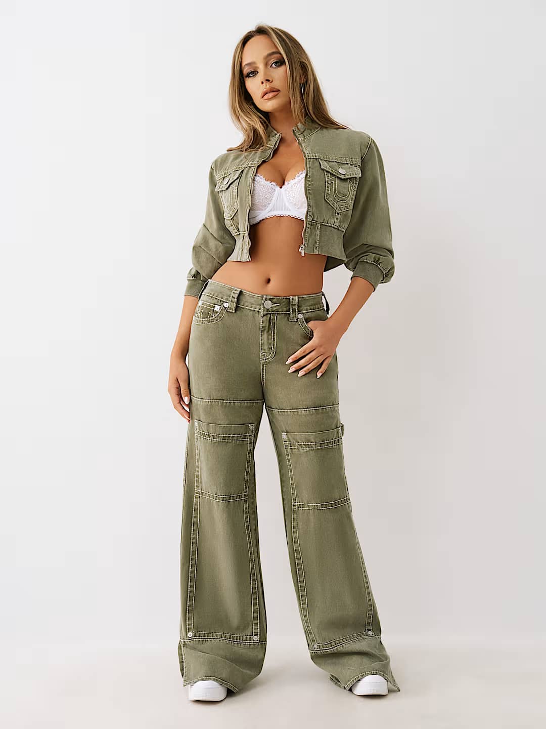 TRUE RELIGION Women Green Boxy Fit Denim Jacket