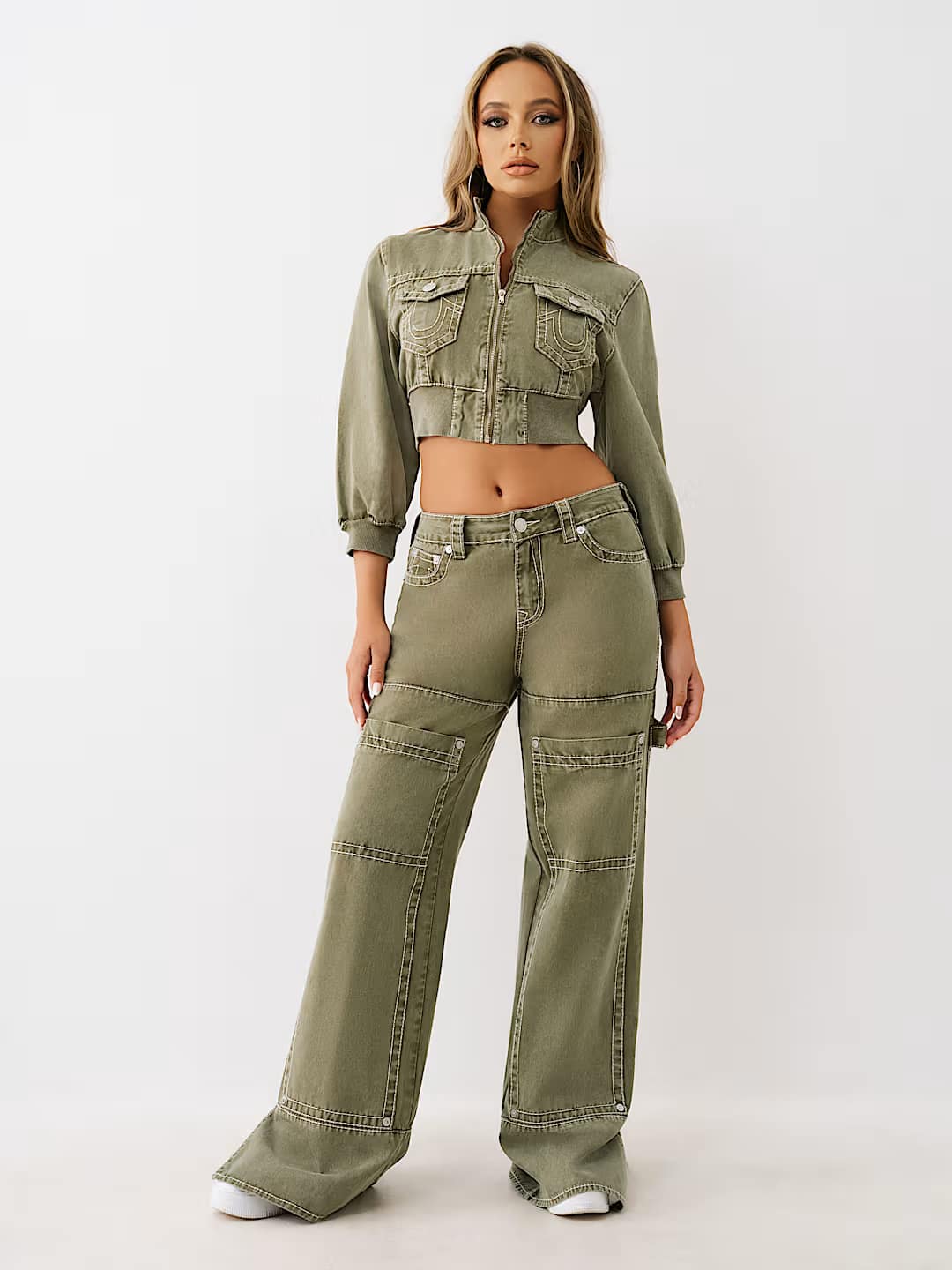 TRUE RELIGION Women Green Boxy Fit Denim Jacket