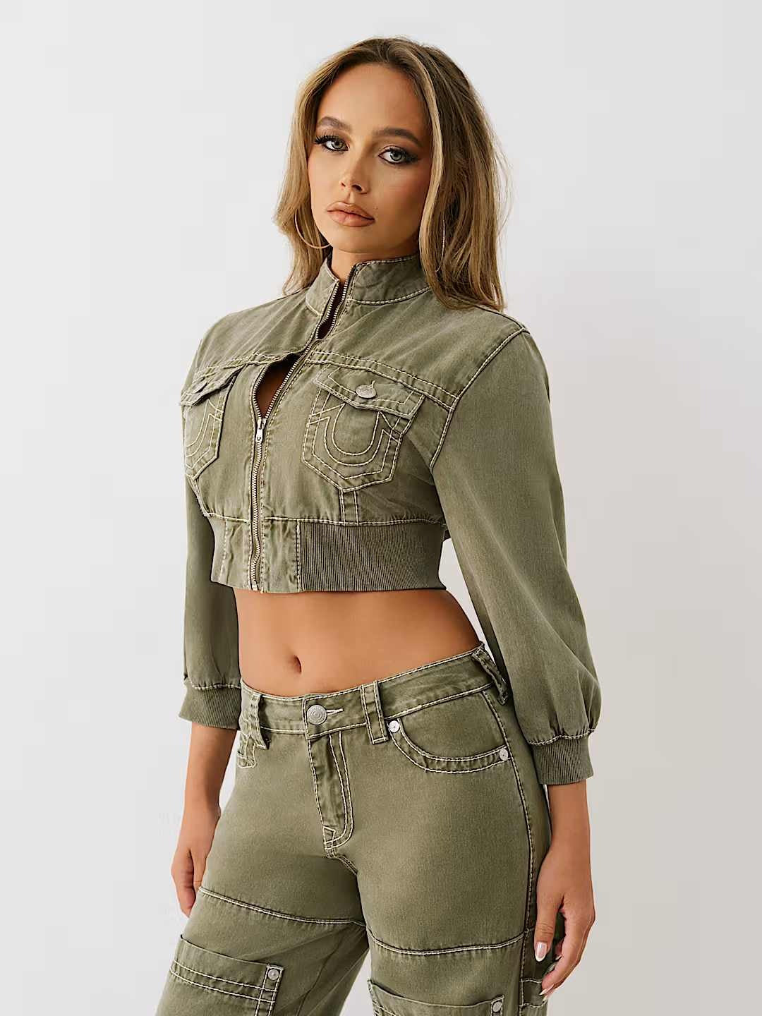 Women green boxy fit denim jacket