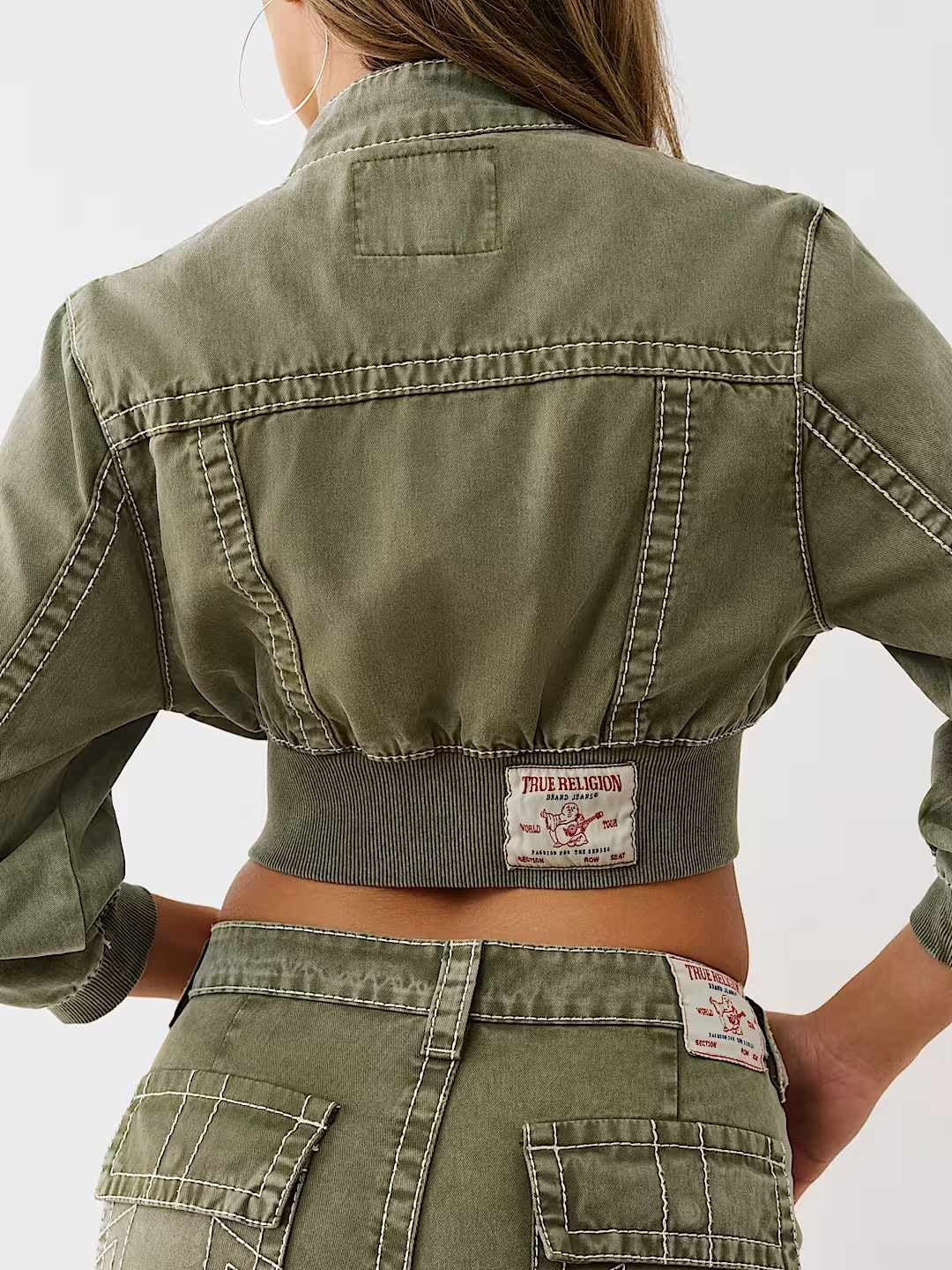 TRUE RELIGION Women Green Boxy Fit Denim Jacket