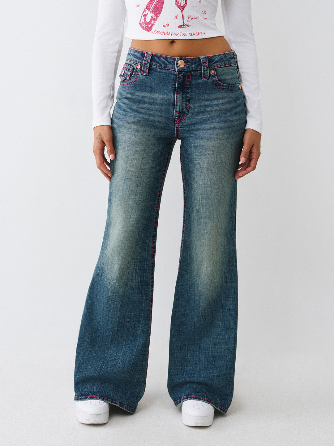 Women blue big t flare fit jeans