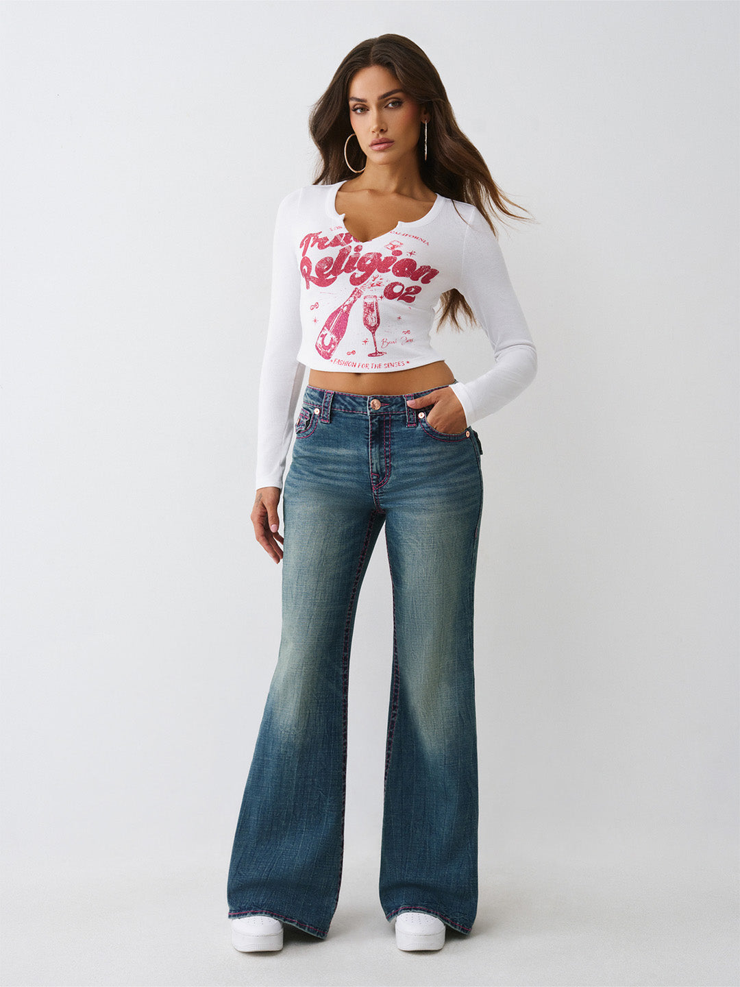 Women blue big t flare fit jeans