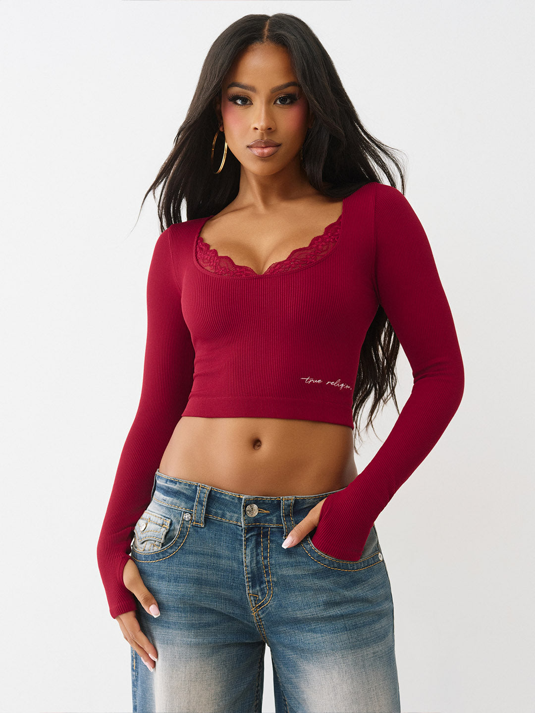 Women skinny fit red solid top