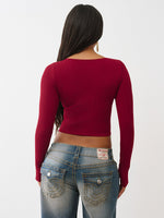 True Religion Women Skinny Fit Red Solid Top