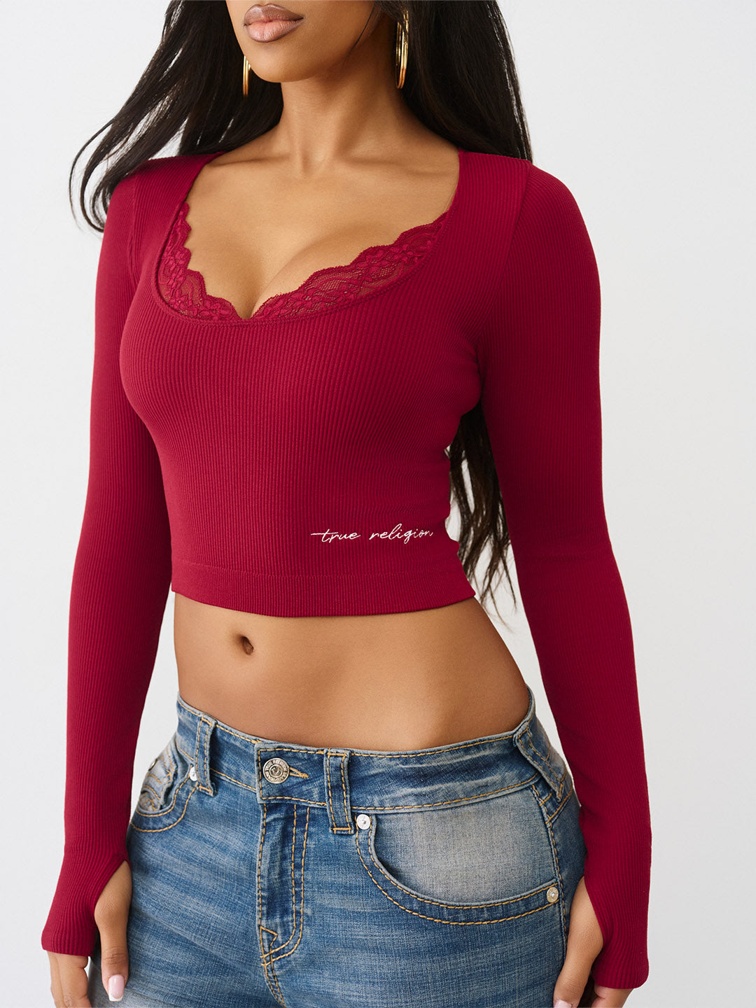 Women skinny fit red solid top