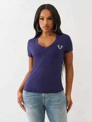 True Religion Women Regular Fit Blue Logo T Shirt