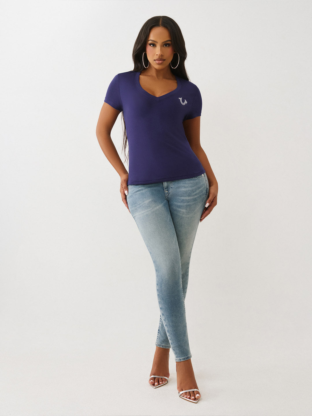 Women regular fit blue logo t shirt