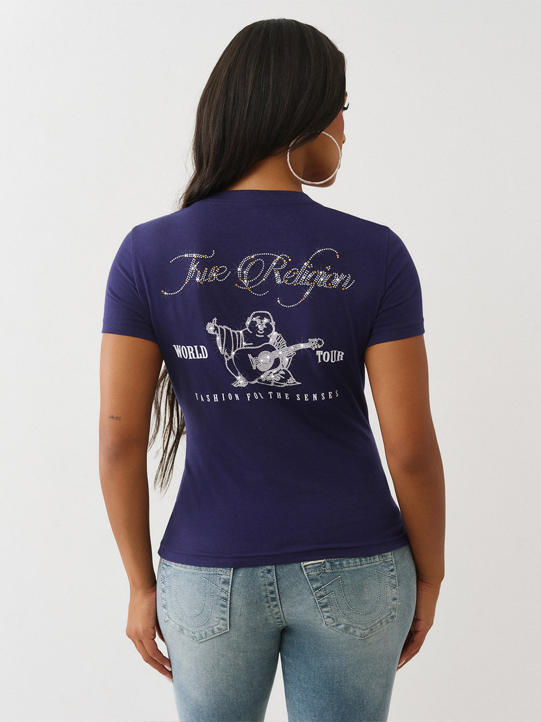 Women regular fit blue logo t shirt