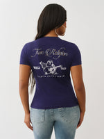 True Religion Women Regular Fit Blue Logo T Shirt