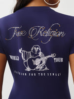 True Religion Women Regular Fit Blue Logo T Shirt