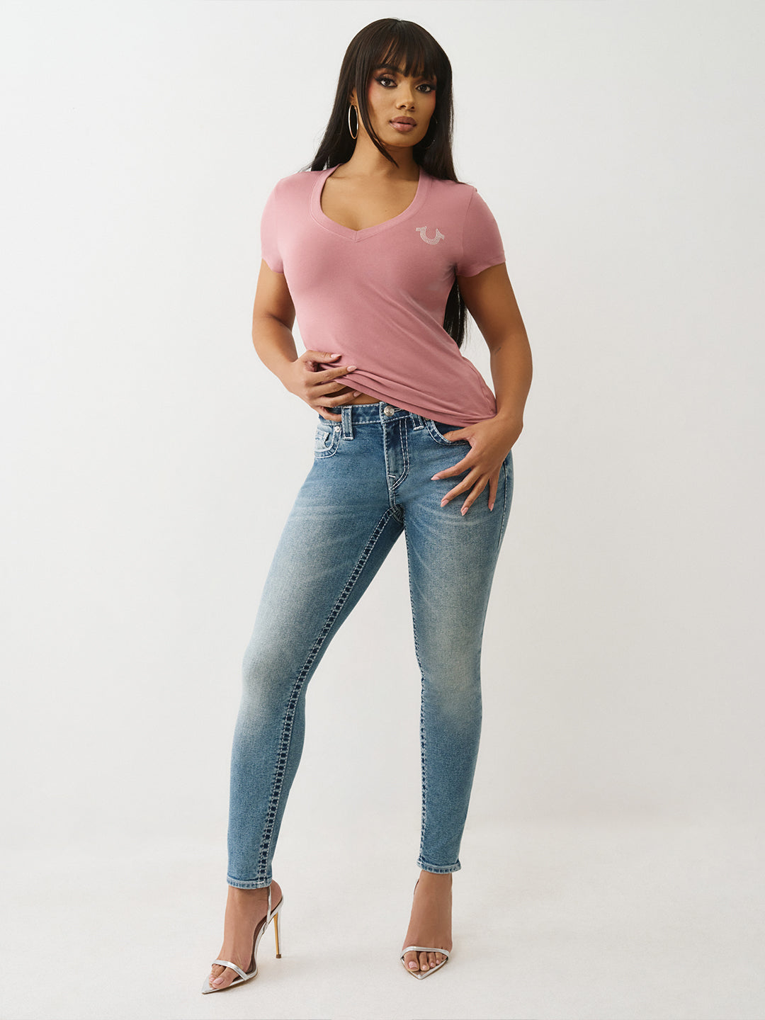 Women regular fit pink logo t shirt