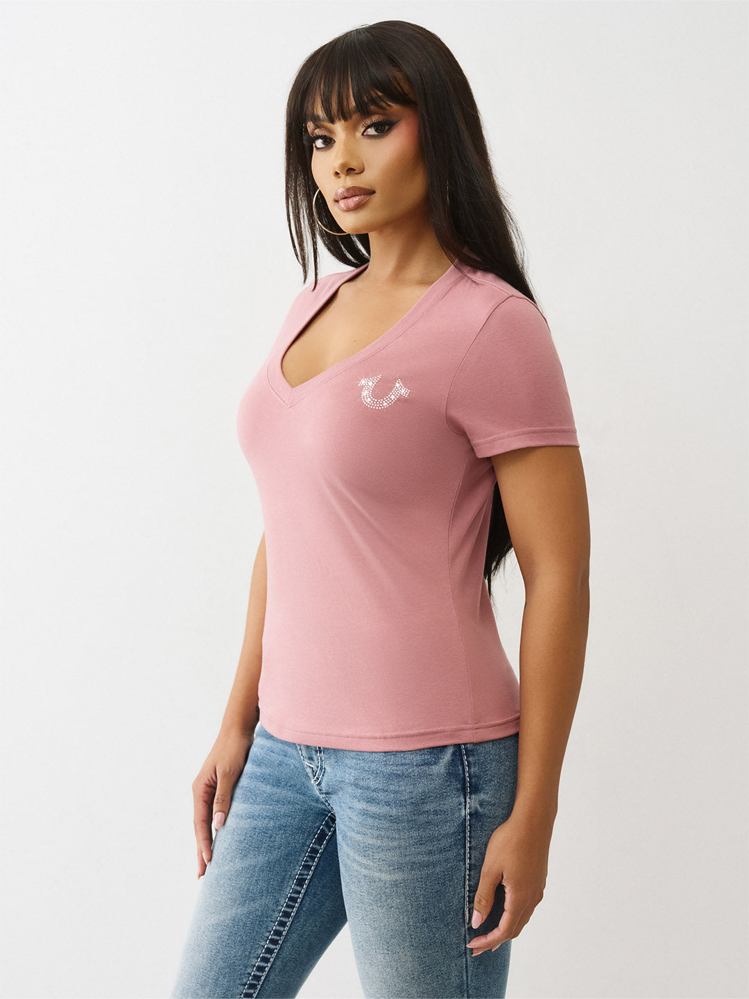 Women regular fit pink logo t shirt
