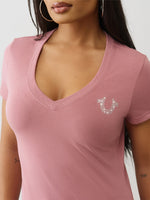 True Religion Women Regular Fit Pink Logo T Shirt