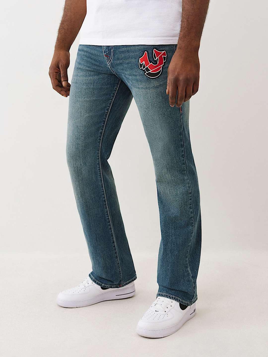 True Religion Men SN, Patch Work Billy Bootcut Fit Light Wash Jeans