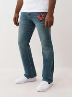 True Religion Men SN, Patch Work Billy Bootcut Fit Light Wash Jeans