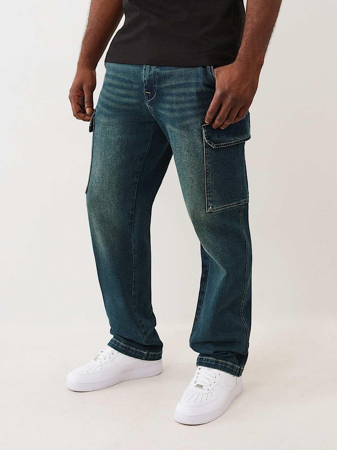 True Religion Men Blue Relaxed Fit Big T CARGO Trouser