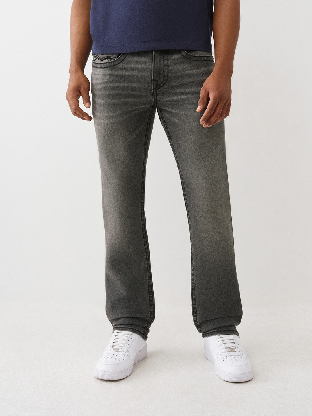 Men grey embellished straight fit jeans