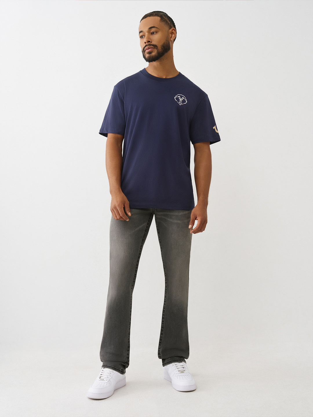 Men grey embellished straight fit jeans