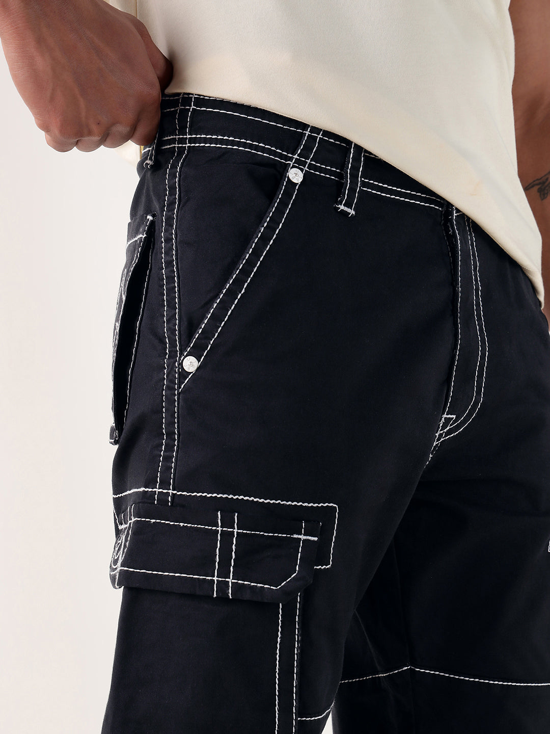 True Religion Men Black Relaxed Fit Cargo