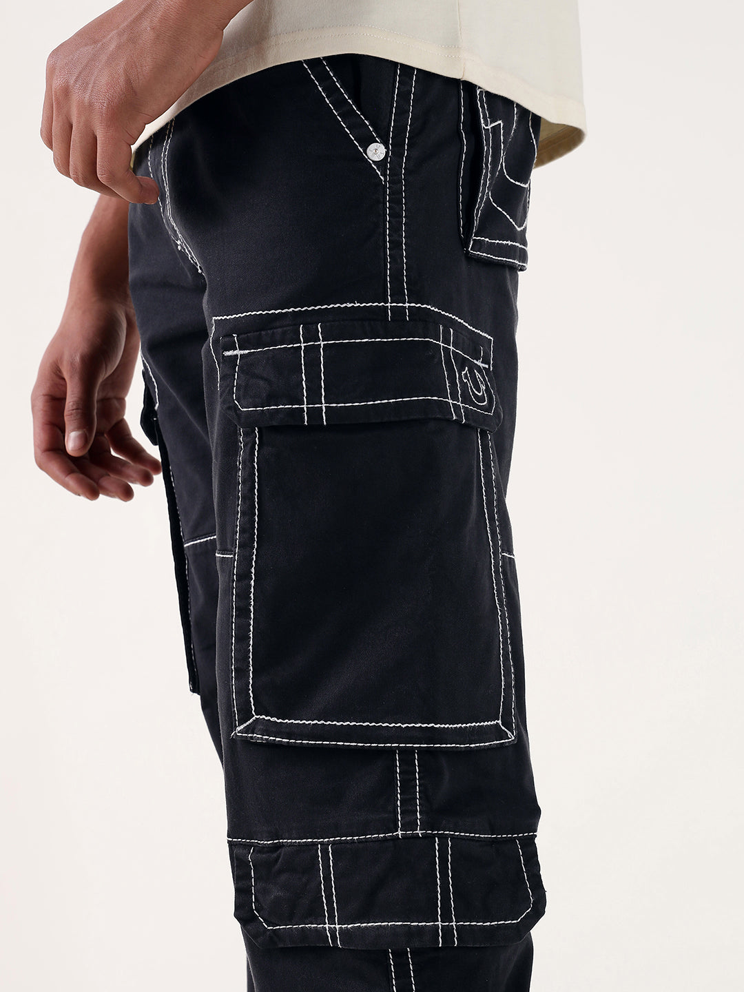 True Religion Men Black Relaxed Fit Cargo