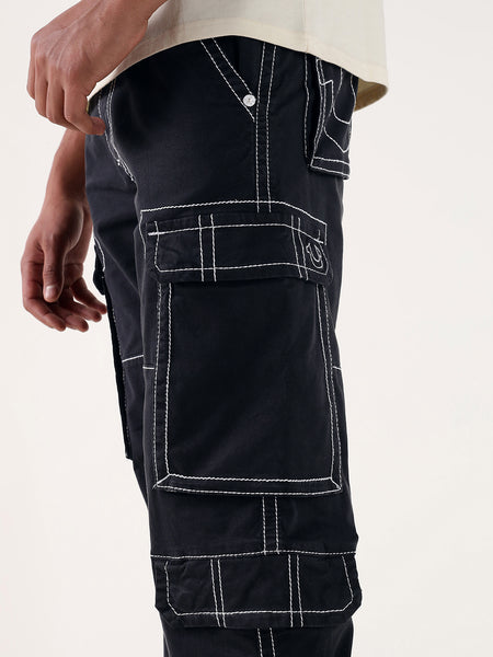 True Religion Men Black Relaxed Fit Cargo