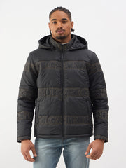 TRUE RELIGION Men Black Embroidered Detachable Hood Jacket