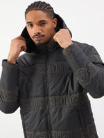 TRUE RELIGION Men Black Embroidered Detachable Hood Jacket