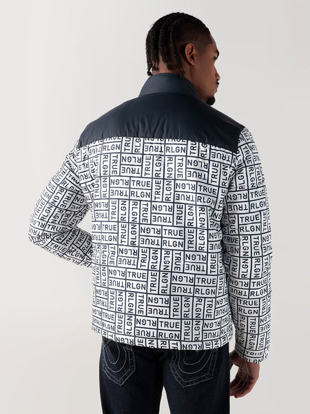 True Religion Men Navy Blue Printed Regular Fit Puffer Jacket