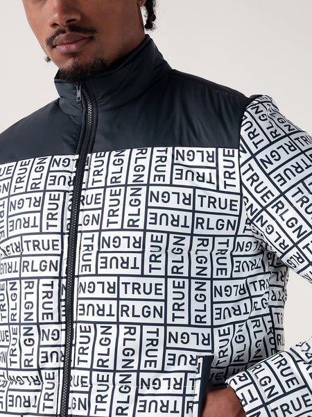 True Religion Men Navy Blue Printed Regular Fit Puffer Jacket