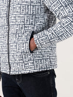 True Religion Men Navy Blue Printed Regular Fit Puffer Jacket