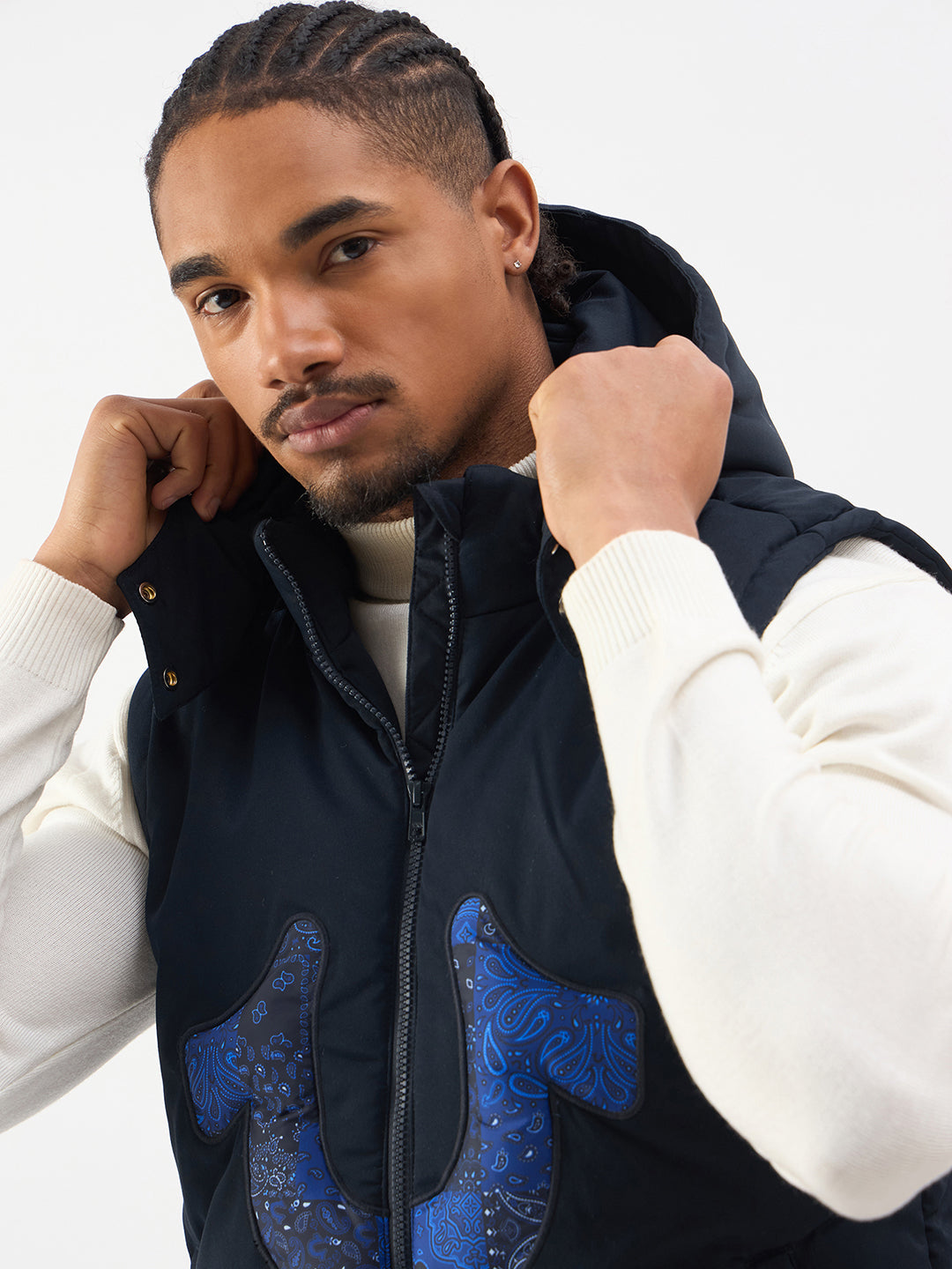 TRUE RELIGION Men Navy Detacheable Hood Jacket