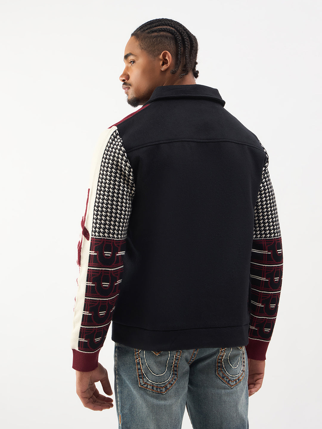 TRUE RELIGION Men Black Embroidered Shirt Collar Jacket