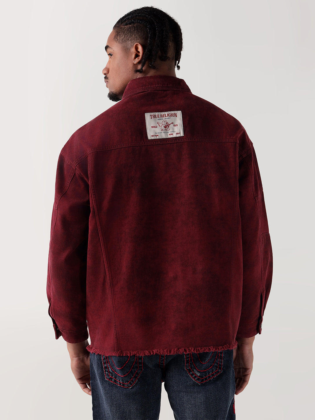 True Religion Men Maroon Relaxed Fit Denim Jacket