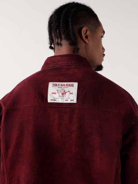 True Religion Men Maroon Relaxed Fit Denim Jacket