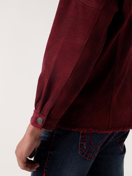 True Religion Men Maroon Relaxed Fit Denim Jacket