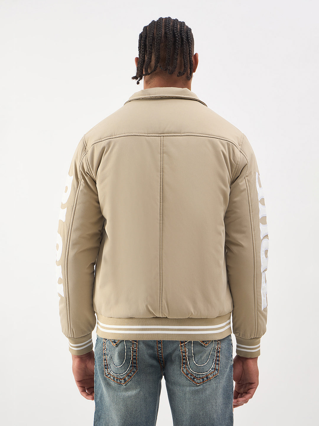 Men beige high neck jacket