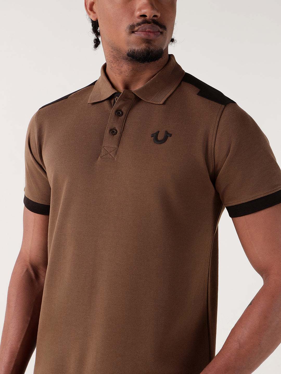 TRUE RELIGION Men Brown Logo Regular Fit Polo T-Shirt
