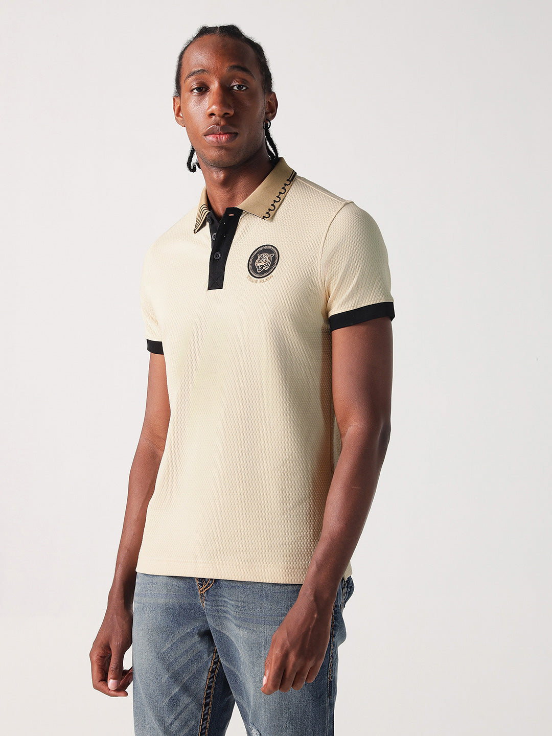 True Religion Men Cream Solid Polo Tshirt