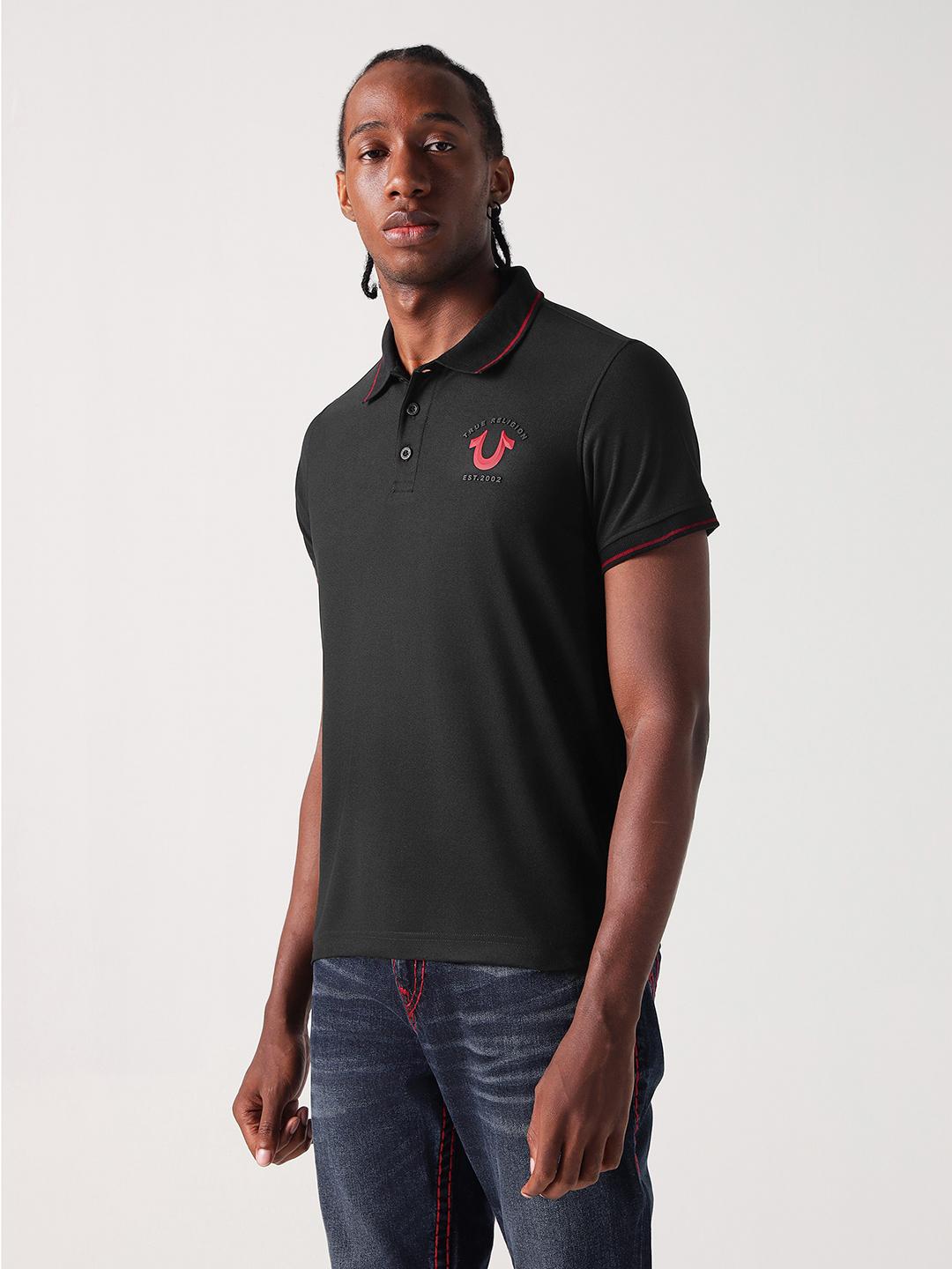 True Religion Men Black Solid Polo Tshirt