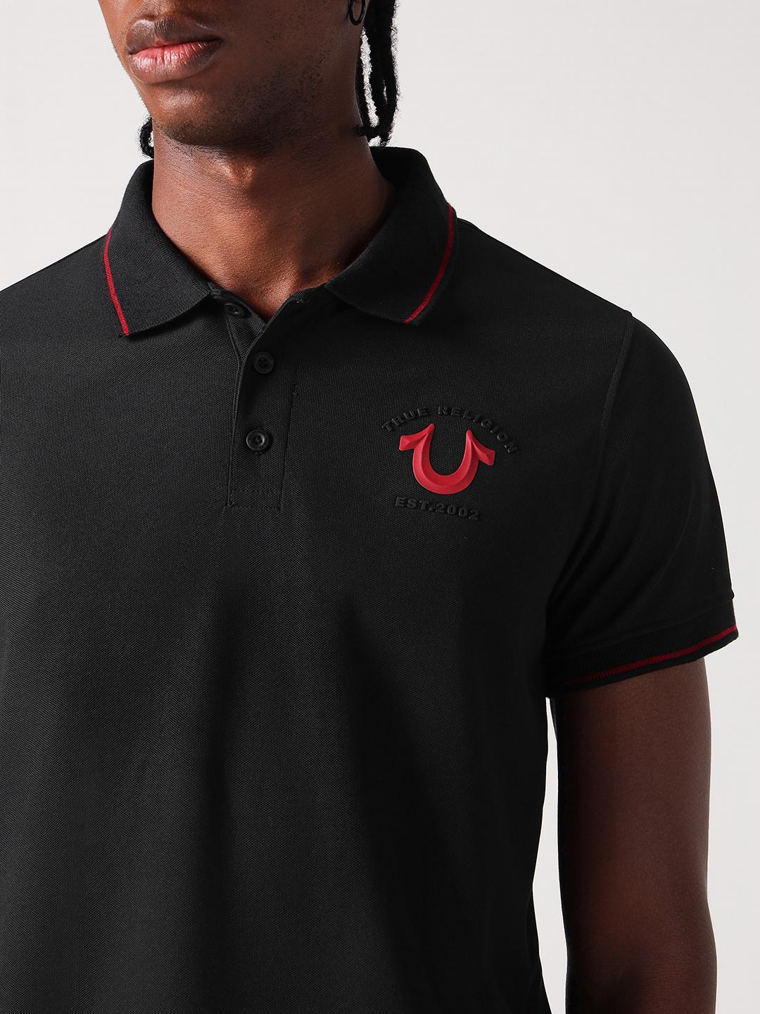 True Religion Men Black Solid Polo Tshirt