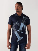 TRUE RELIGION Men Navy Blue Printed Regular Fit Polo T-Shirt
