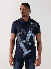 TRUE RELIGION Men Navy Blue Printed Regular Fit Polo T-Shirt