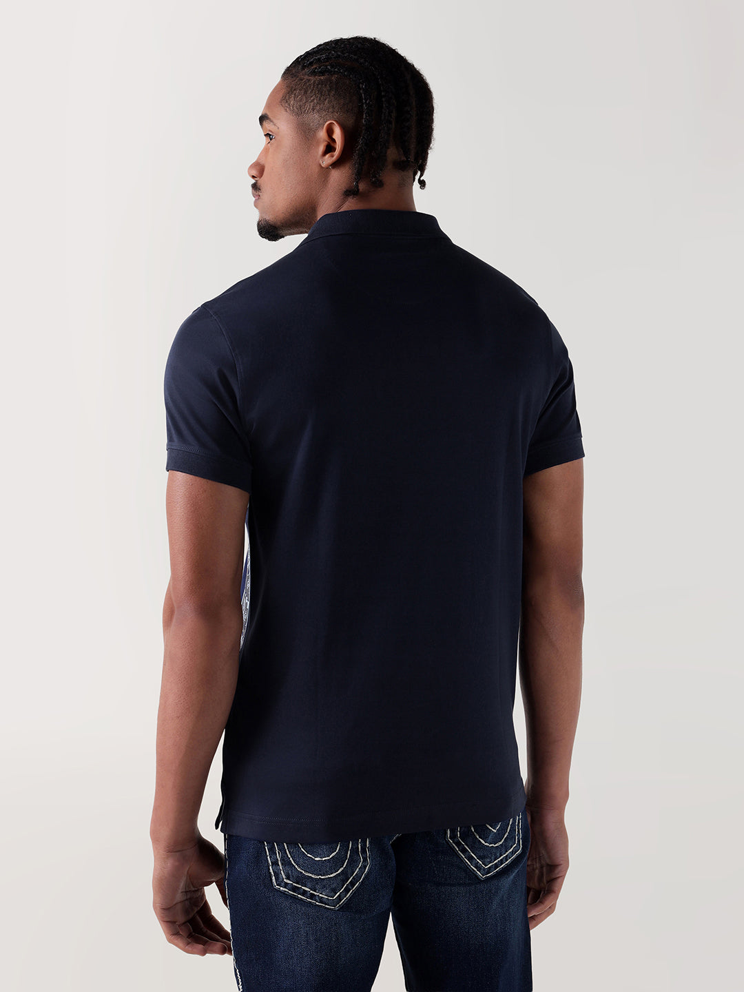 Men navy blue printed regular fit polo t-shirt