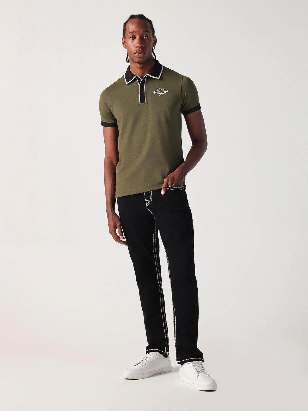 True Religion Men Green Solid Polo Tshirt