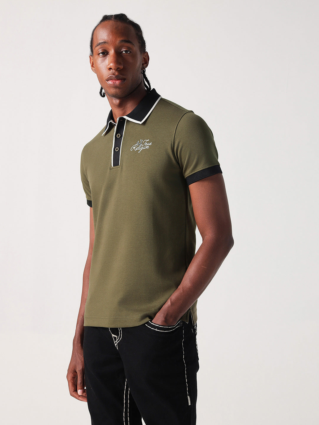 True Religion Men Green Solid Polo Tshirt