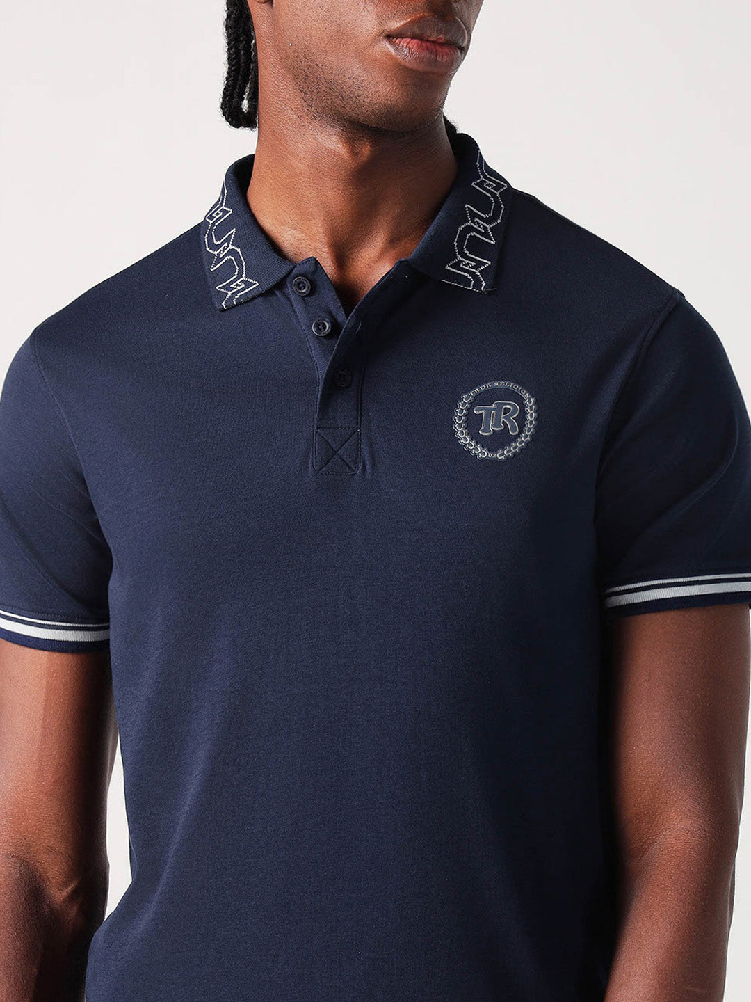 True Religion Men Blue Solid Polo Tshirt