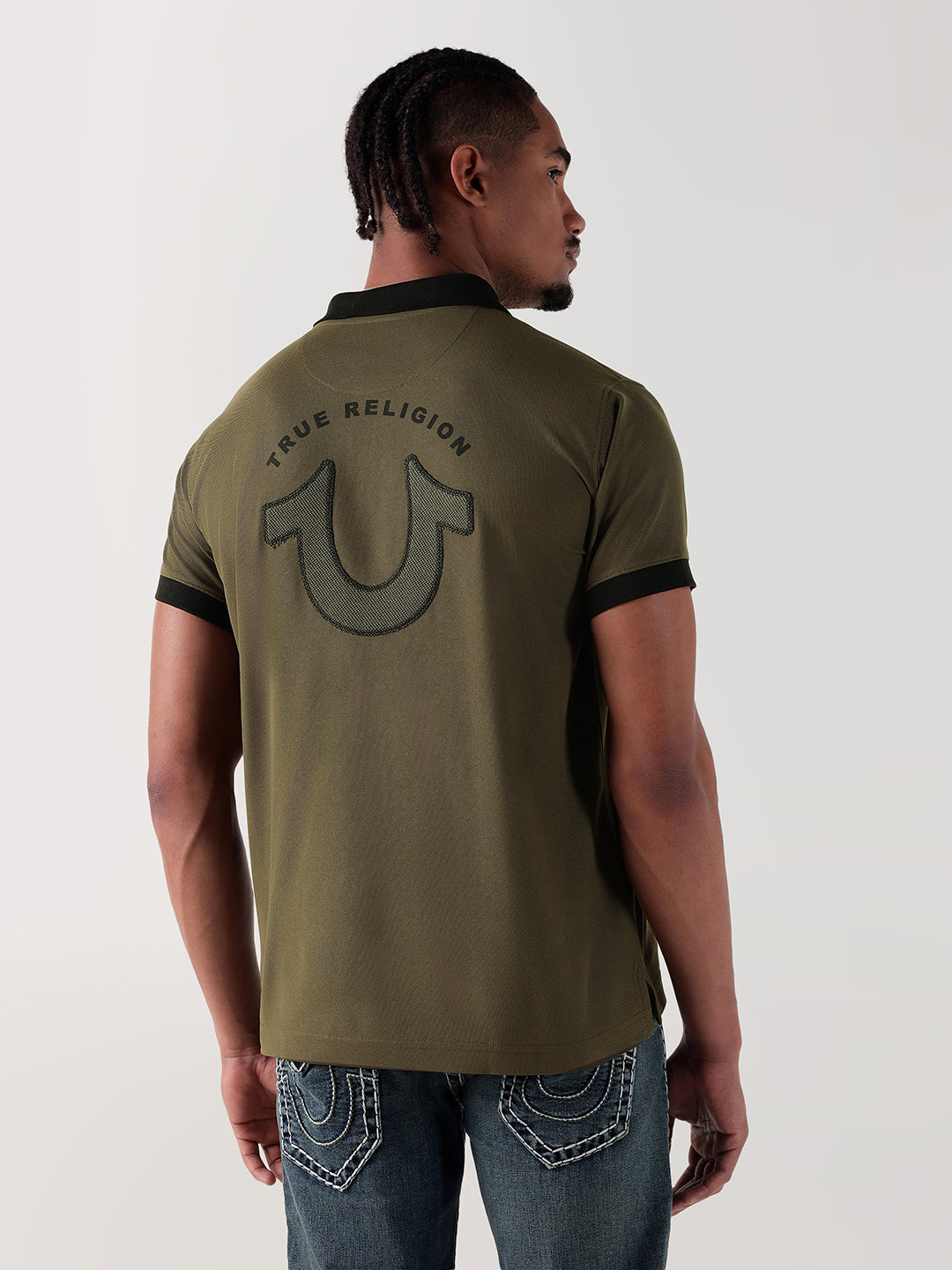 TRUE RELIGION Men Green Logo Regular Fit Polo T-Shirt