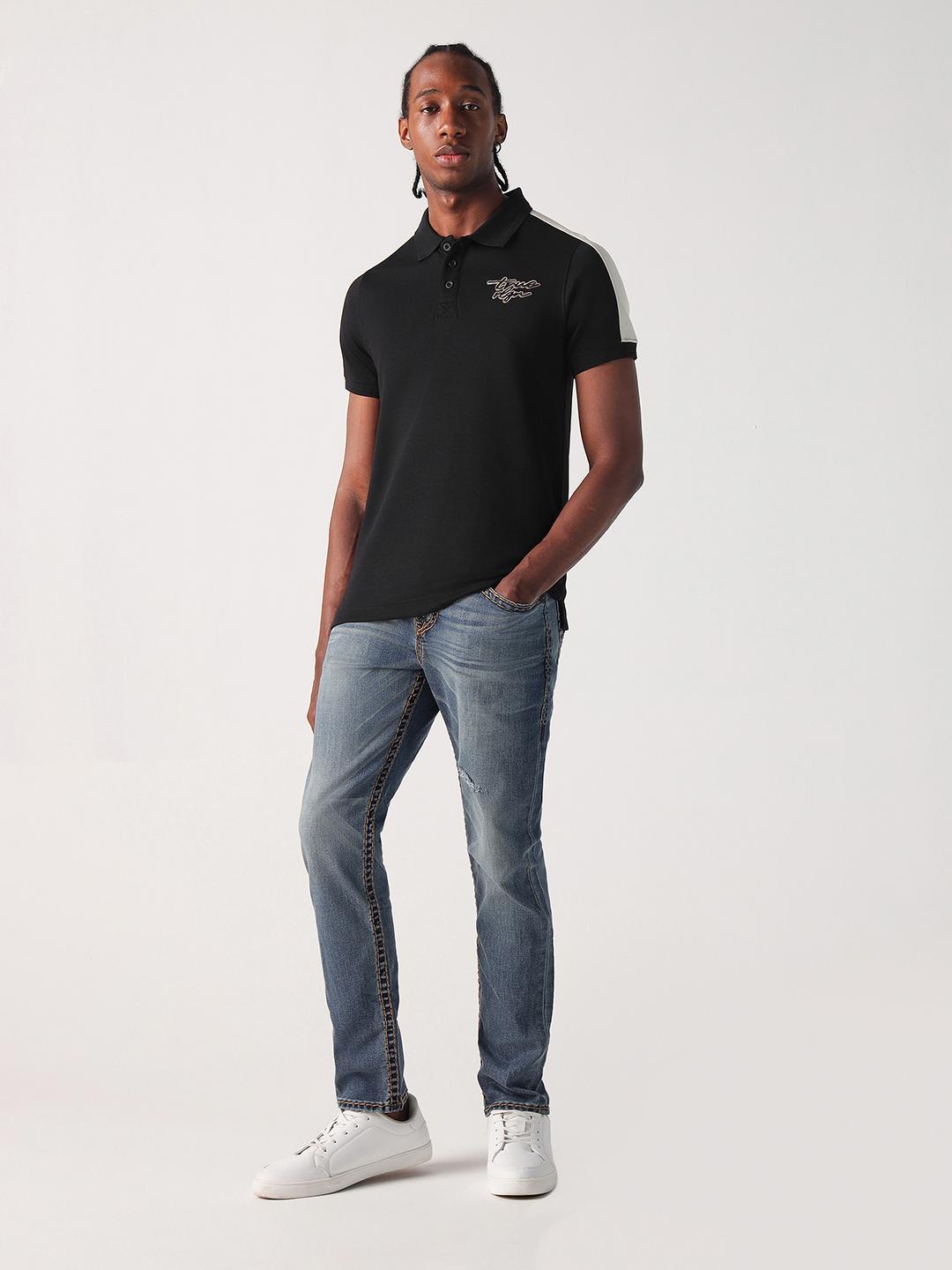 True Religion Men Black Solid Polo Tshirt