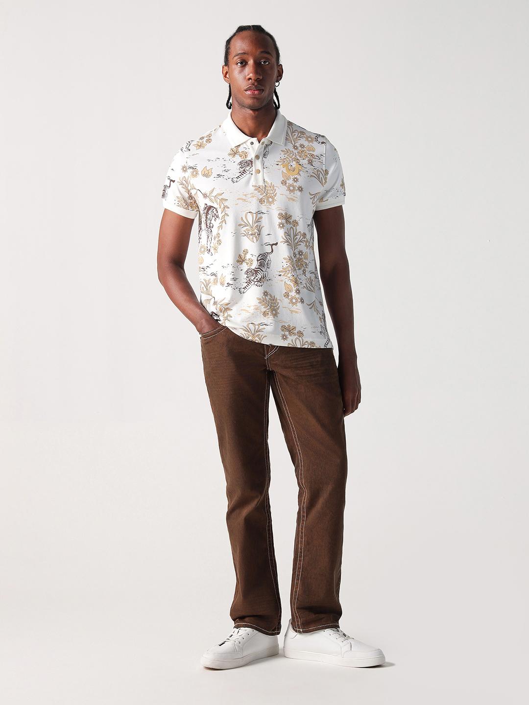 True Religion Men Cream Graphic Polo Tshirt