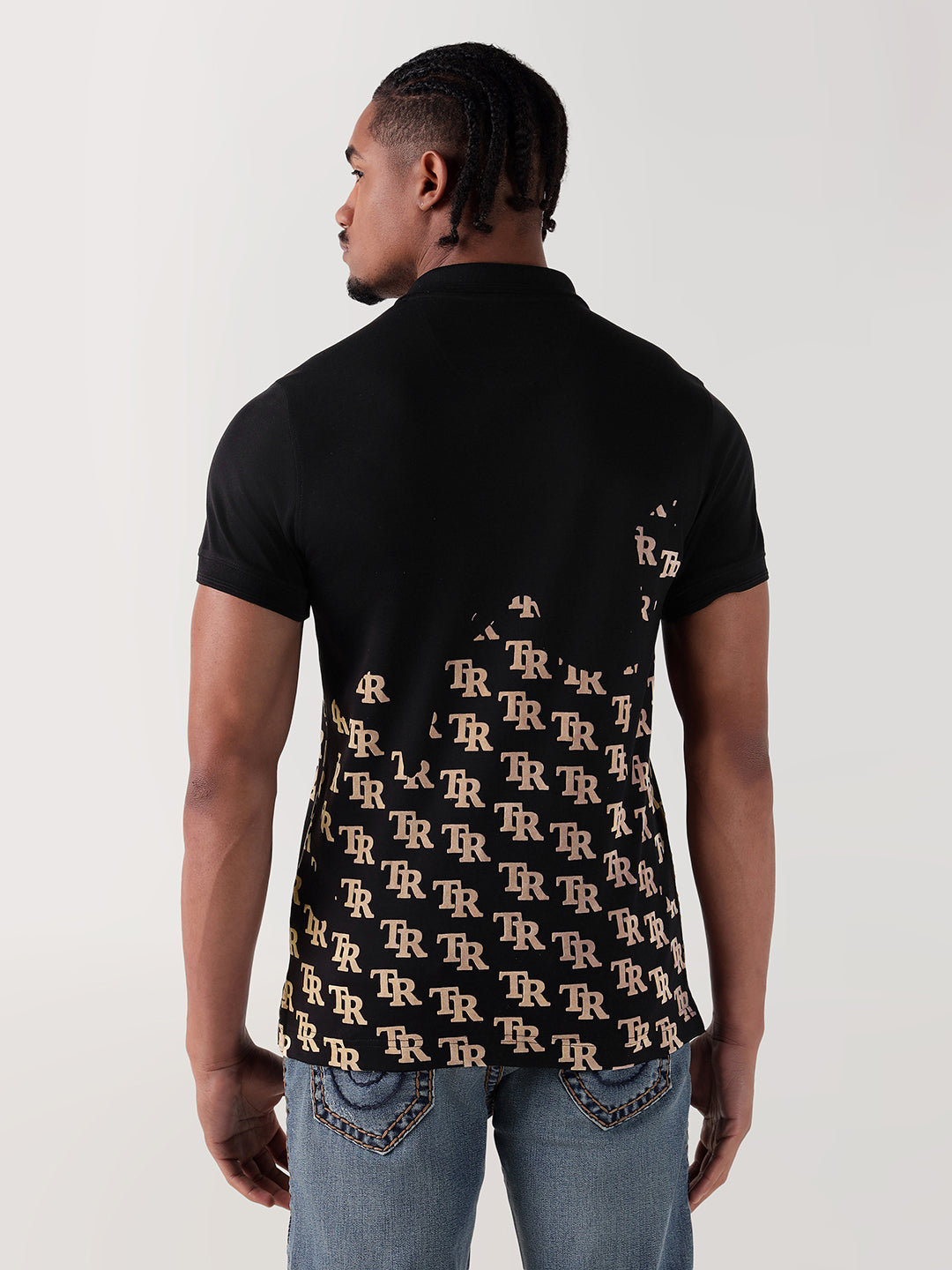 TRUE RELIGION Men Black Printed Regular Fit Polo T-Shirt